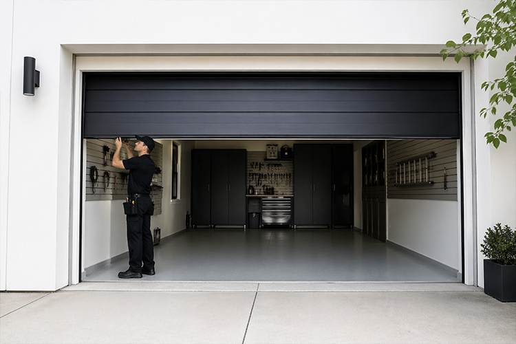 Residential garage door installation technician